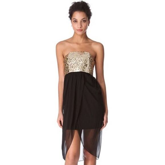 Alice + Olivia Gold Sequin Tulip Black Silk Cocktail Dress Size 4 - Picture 1 of 6